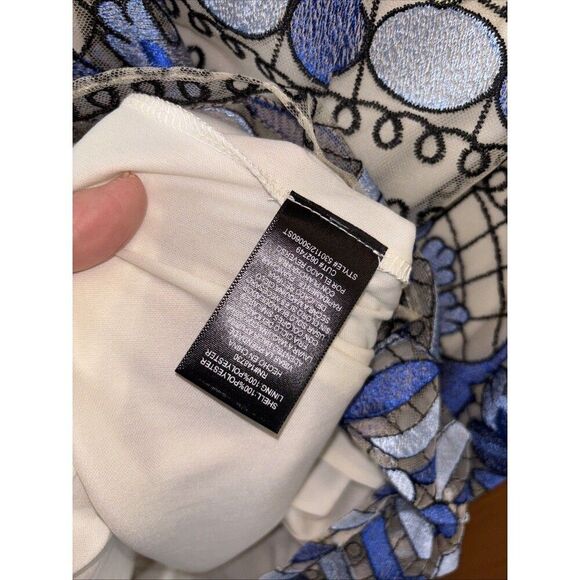 Beige ECI All Over Embroidery Midi Length Skirt 8 Teal Green Floral Lace Lined - Picture 7 of 14